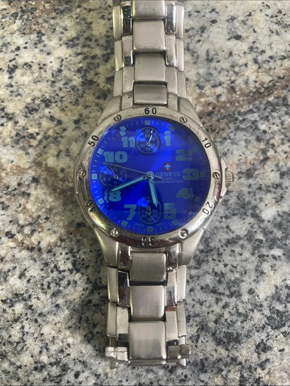 Geneva Silver Bracelet Watch with Blue Dial